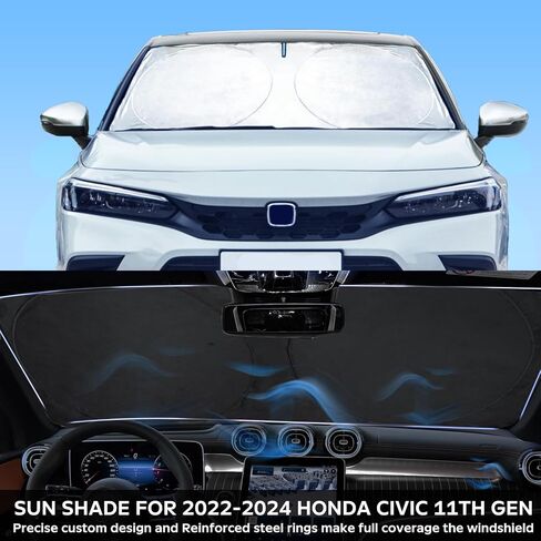 INSAUTO for Civic 2024 Windshield Sun Shade Sunshade Protector Custom Fit for Honda Civic 2022 2023 Windshield Cover Sun Visor Foldable Front Window Shield Block UV Ray Reflector Cool Car Accessories in Saudi Arabia