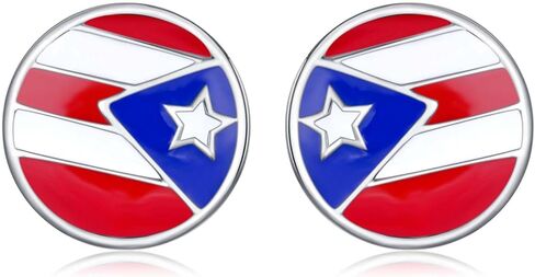 بورتوريكو أقراط 925 فضة بورتوريكو العلم مسمار بورتوريكو مجوهرات هدايا للرجال النساء بورتوريكو in Kuwait