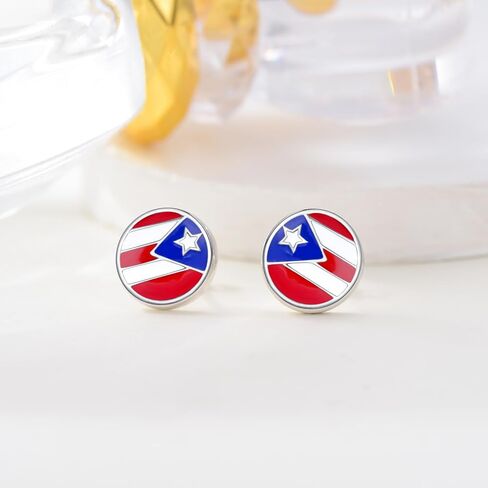 بورتوريكو أقراط 925 فضة بورتوريكو العلم مسمار بورتوريكو مجوهرات هدايا للرجال النساء بورتوريكو in Kuwait
