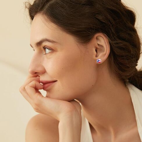 بورتوريكو أقراط 925 فضة بورتوريكو العلم مسمار بورتوريكو مجوهرات هدايا للرجال النساء بورتوريكو in Kuwait