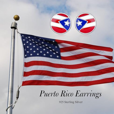 بورتوريكو أقراط 925 فضة بورتوريكو العلم مسمار بورتوريكو مجوهرات هدايا للرجال النساء بورتوريكو in Kuwait