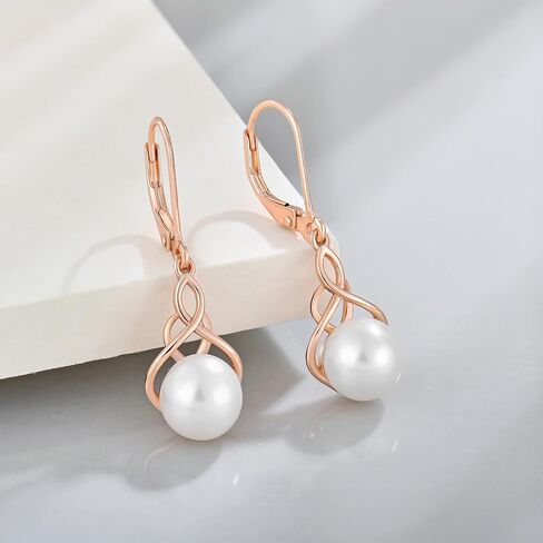 18K Gold Plated Pearl Earrings, 925 Sterling Silver Good Luck Irish Celtic Knot Dangle Earrings, 9MM Freshwater Cultured Pearl Leverback Dangle Earrings Celtic Jewelry Gift for Women in Saudi Arabia