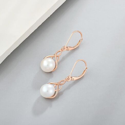 18K Gold Plated Pearl Earrings, 925 Sterling Silver Good Luck Irish Celtic Knot Dangle Earrings, 9MM Freshwater Cultured Pearl Leverback Dangle Earrings Celtic Jewelry Gift for Women in Saudi Arabia