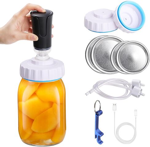 GeeRic Electric Mason Jar Vacuum Sealer, 10 Pcs Mason Jar Sealer Kit Fits Wide & Regular Mouth, Vacuum Sealing Machine Compatible with Food Saver, White in Kuwait