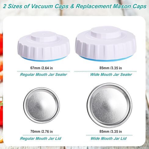 GeeRic Electric Mason Jar Vacuum Sealer, 10 Pcs Mason Jar Sealer Kit Fits Wide & Regular Mouth, Vacuum Sealing Machine Compatible with Food Saver, White in Kuwait