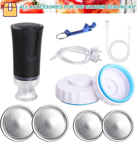 GeeRic Electric Mason Jar Vacuum Sealer, 10 Pcs Mason Jar Sealer Kit Fits Wide & Regular Mouth, Vacuum Sealing Machine Compatible with Food Saver, White in Kuwait