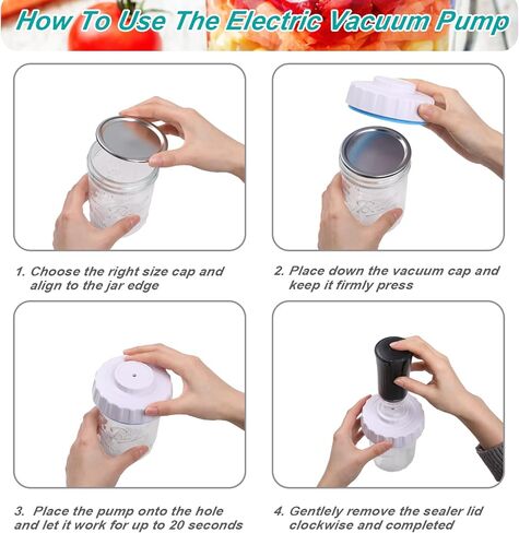 GeeRic Electric Mason Jar Vacuum Sealer, 10 Pcs Mason Jar Sealer Kit Fits Wide & Regular Mouth, Vacuum Sealing Machine Compatible with Food Saver, White in Kuwait