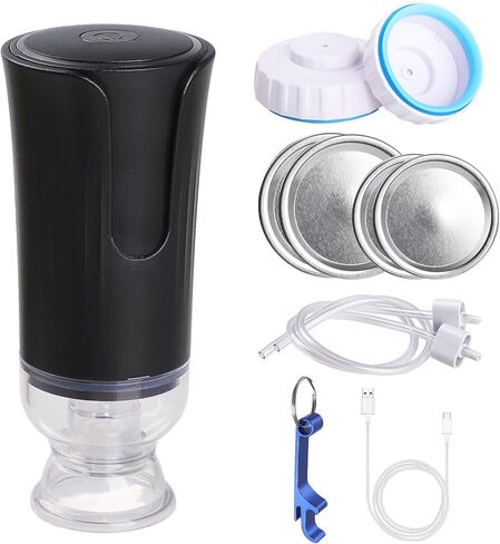 GeeRic Electric Mason Jar Vacuum Sealer, 10 Pcs Mason Jar Sealer Kit Fits Wide & Regular Mouth, Vacuum Sealing Machine Compatible with Food Saver, White in Kuwait