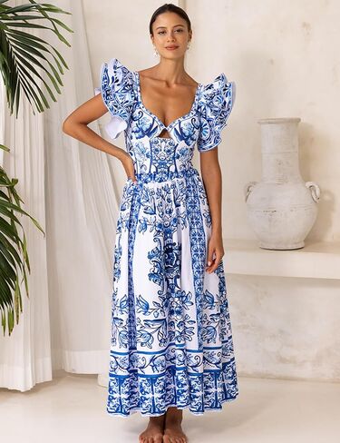 FLAXMAKER Ruffle Blue and White Porcelain Pattern Majolica Print One Piece Swimsuit and Skirt/Sarong in Saudi Arabia