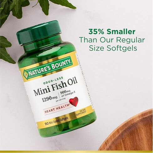 Nature's Bounty Mini Fish Oil Softgels 1290 mg, Omega-3, Supports Heart Health, Odor-Less, 90 Mini Coated Softgels - Pack of 2 in Saudi Arabia