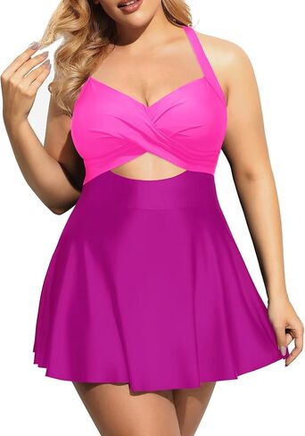 Tempt Me Women Plus Size قطعة واحدة ملابس سباحة بفتحة مع تنورة على شكل حرف V وبدلات استحمام ملفوفة in Saudi Arabia