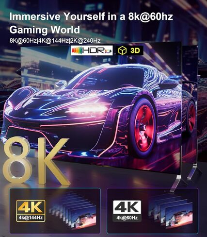 كابل DisplayPort إلى HDMI 8K [4K@120 هرتز، 2K@144 هرتز] أحادي الاتجاه 6FT مضفر DP 1.4 مصدر إلى HDMI 2.1 محول العرض 32.4 جيجابت في الثانية HDR HDCP2.3 سلك منفذ العرض لـ Dell وHP وبطاقة الرسومات in Kuwait