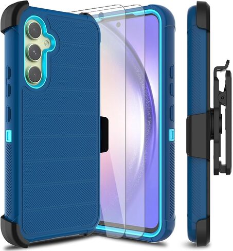 for Samsung Galaxy A54 5G Phone Case with 2 Pack Tempered Glass Screen Protector, Belt Clip Holster Rugged Heavy Duty Military Shockproof Protective Cell Phone Cover (Army Green) in Saudi Arabia