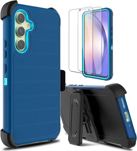 for Samsung Galaxy A54 5G Phone Case with 2 Pack Tempered Glass Screen Protector, Belt Clip Holster Rugged Heavy Duty Military Shockproof Protective Cell Phone Cover (Army Green) in Saudi Arabia