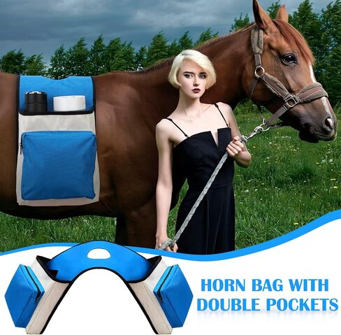 2 Pcs Insulated Saddle Bags for Horses Saddle Horn Bag Reinforced Stitching Pommel Bag for Western Saddle Water Bottle and Lunch Holder Suitable for Trail Riding Gear Carrier, Blue and White in Saudi Arabia
