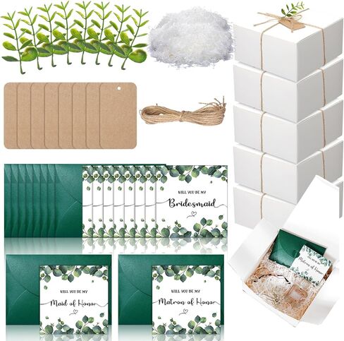 Ctosree 8 Set Bridesmaid Proposal Box with Bridesmaid Cards Envelopes Kraft Paper Gift Tags Eucalyptus Leaves Stems Bridesmaid Box(Classic) in Saudi Arabia