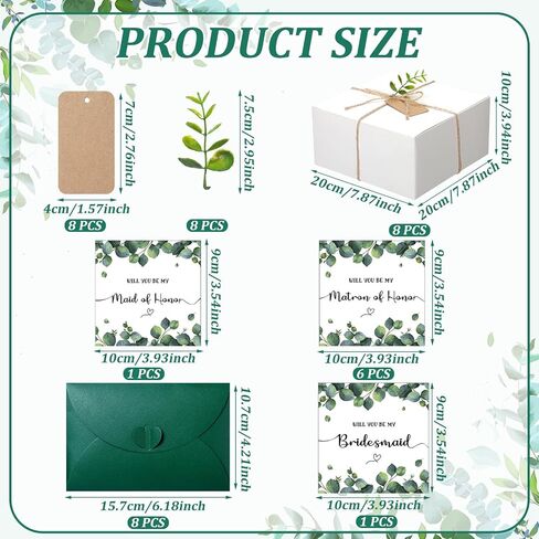 Ctosree 8 Set Bridesmaid Proposal Box with Bridesmaid Cards Envelopes Kraft Paper Gift Tags Eucalyptus Leaves Stems Bridesmaid Box(Classic) in Saudi Arabia