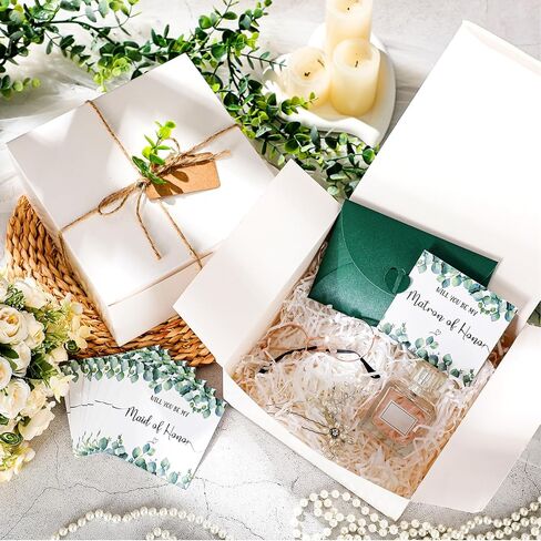 Ctosree 8 Set Bridesmaid Proposal Box with Bridesmaid Cards Envelopes Kraft Paper Gift Tags Eucalyptus Leaves Stems Bridesmaid Box(Classic) in Saudi Arabia