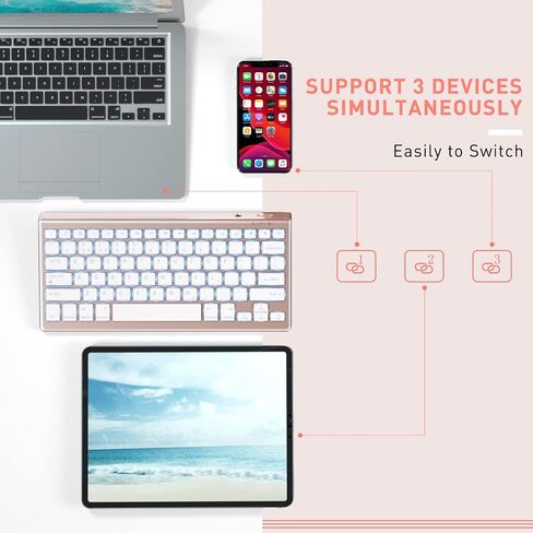 لوحة مفاتيح وماوس لأجهزة iPad، iPhone، لوحة مفاتيح وماوس بإضاءة خلفية بلوتوث لاسلكية لجهاز iPad 10.2 2019، 2020، iPad Air 4، iPad Pro 11، 12.9 بوصة، iPhone 8، iPhone 11، إلخ، ذهبي وردي in Saudi Arabia