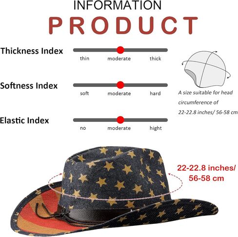 Bonuci 4 Pcs USA American Flag Cowboy Hat Patriotic Cowboy Hat Unisex Vintage Classic Style Western Hat with Shape Brim for Men Women Costume Independence Day Decoration Supplies and Summer Parties in Saudi Arabia