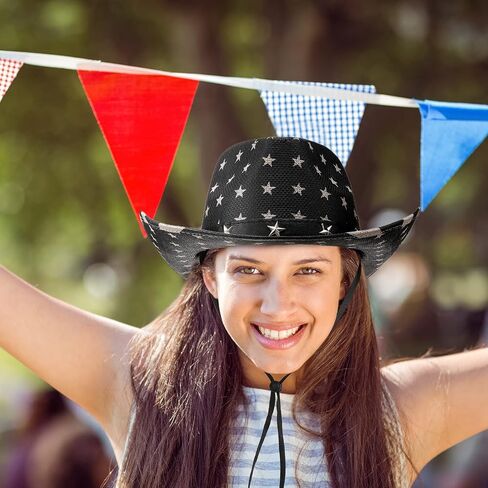 Bonuci 4 Pcs USA American Flag Cowboy Hat Patriotic Cowboy Hat Unisex Vintage Classic Style Western Hat with Shape Brim for Men Women Costume Independence Day Decoration Supplies and Summer Parties in Saudi Arabia