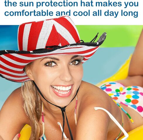 Bonuci 4 Pcs USA American Flag Cowboy Hat Patriotic Cowboy Hat Unisex Vintage Classic Style Western Hat with Shape Brim for Men Women Costume Independence Day Decoration Supplies and Summer Parties in Saudi Arabia