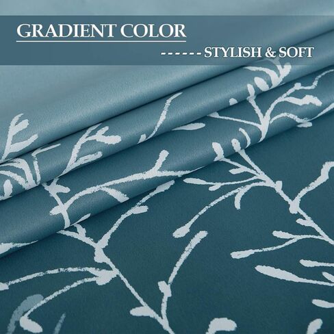 ستائر ryb home لغرفة المعيشة - فروع مستوحاة من الطبيعة ستائر متدرجة الحلقات لغرفة النوم وغرفة الطعام والمكتب ديكور نافذة عازلة للصوت، أبيض وأزرق، 52 بوصة عرض × 84 بوصة طول، زوج واحد in Kuwait