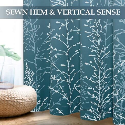 ستائر ryb home لغرفة المعيشة - فروع مستوحاة من الطبيعة ستائر متدرجة الحلقات لغرفة النوم وغرفة الطعام والمكتب ديكور نافذة عازلة للصوت، أبيض وأزرق، 52 بوصة عرض × 84 بوصة طول، زوج واحد in Kuwait