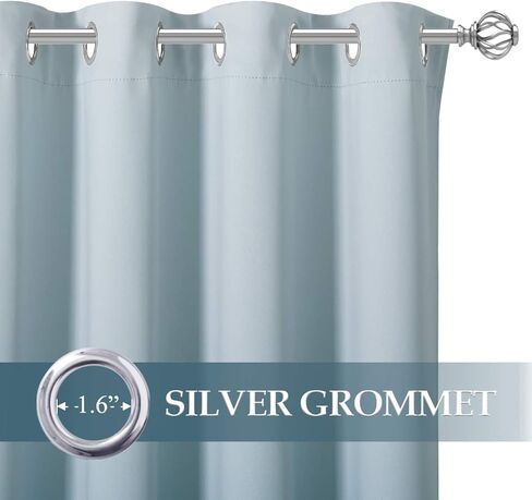 ستائر ryb home لغرفة المعيشة - فروع مستوحاة من الطبيعة ستائر متدرجة الحلقات لغرفة النوم وغرفة الطعام والمكتب ديكور نافذة عازلة للصوت، أبيض وأزرق، 52 بوصة عرض × 84 بوصة طول، زوج واحد in Kuwait