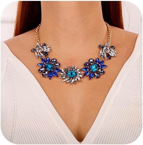 Denifery سباركلي كريستال حجر الراين قلادة الدمعة قلادة الأحجار الكريمة قلادة العروس بيان قلادة حفلة موسيقية القلائد للنساء والفتيات (نمط أ) in Kuwait