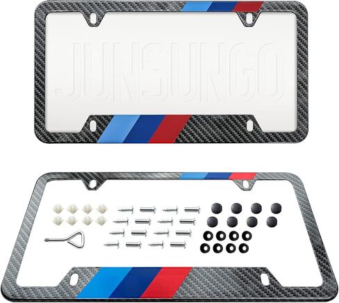 Black carbon fiber license plate frame Aluminum alloy metal license plate cover 2 pack Front & Rear Number Plate Frame Automotive Accessories (Black carbon fiber) in Kuwait