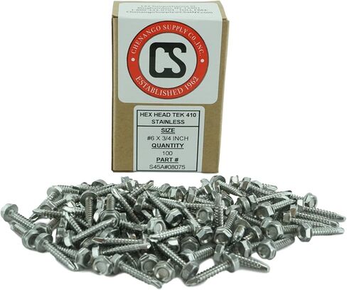 Stainless #6 x 1/2 Inch Hex Washer Head Self Drilling Sheet Metal Tek Screws with Drill Point, 410 Stainless Steel, Self Driller, 100 Pieces (#6 x 1/2 Inch) in Saudi Arabia