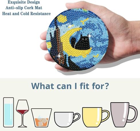 GUYANA 6 قطع من قواعد الأكواب الماسية، أطقم فنية ماسية للقطط من فان جوخ للمبتدئين، للمبتدئين البالغين، مجموعة أدوات الرسم الماسي - هدية مدروسة (3.94 × 3.94 بوصة) in Kuwait