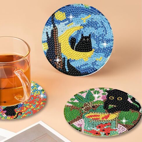 GUYANA 6 قطع من قواعد الأكواب الماسية، أطقم فنية ماسية للقطط من فان جوخ للمبتدئين، للمبتدئين البالغين، مجموعة أدوات الرسم الماسي - هدية مدروسة (3.94 × 3.94 بوصة) in Kuwait