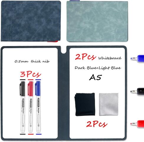 2Pcs Portable Small White Board Dry Erase Board,Reusable Erasable White Board with 3 Dry Erase Pen 2 Erasing Cloth for Business School Home Office (Light Blue&Dark Blue) in Kuwait