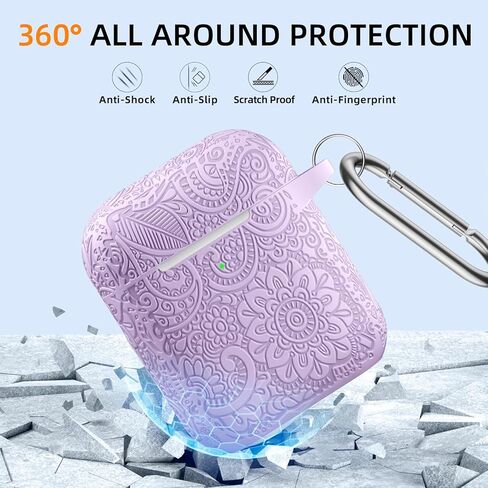 غطاء حافظة AirPods منقوش بالزهور متوافق مع الجيل الثاني/الأول من Apple AirPod، واقي سيليكون ناعم أنيق مع سلسلة مفاتيح، حماية كاملة، رؤية أمامية LED، أخضر صنوبر in Kuwait