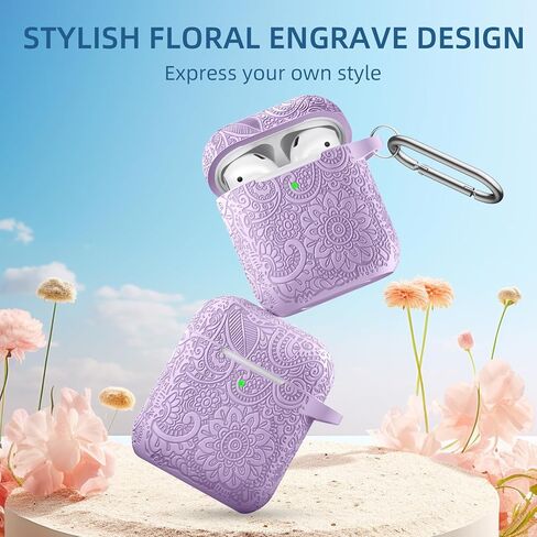 غطاء حافظة AirPods منقوش بالزهور متوافق مع الجيل الثاني/الأول من Apple AirPod، واقي سيليكون ناعم أنيق مع سلسلة مفاتيح، حماية كاملة، رؤية أمامية LED، أخضر صنوبر in Kuwait
