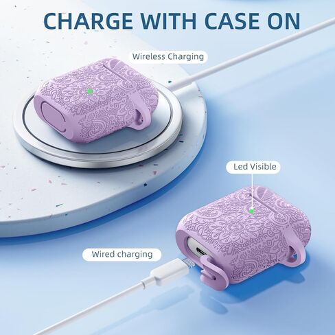 غطاء حافظة AirPods منقوش بالزهور متوافق مع الجيل الثاني/الأول من Apple AirPod، واقي سيليكون ناعم أنيق مع سلسلة مفاتيح، حماية كاملة، رؤية أمامية LED، أخضر صنوبر in Kuwait