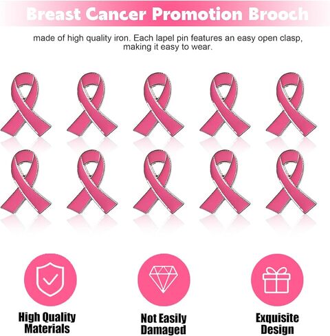 10 قطعة دبابيس للتوعية بسرطان الثدي للنساء الأمل الوردي الشريط دبابيس التلبيب بروش معدني للتعرف على الأعمال الخيرية، والحدث العام، وجمع التبرعات in Kuwait