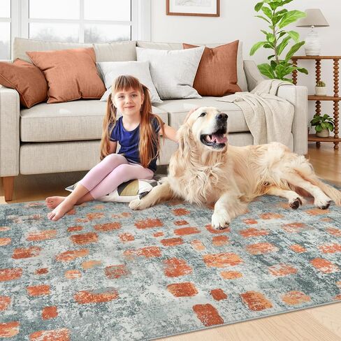 Lahome Abstract Bedroom Rug, Soft 4x6 Rug Ultra-Thin Non Slip Living Room Rugs, Boho Washable Rugs Stain Resistant Brown Rug Throw Carpet for Dining Room Office Hardwood Floor(4'x6', Brown) in Saudi Arabia