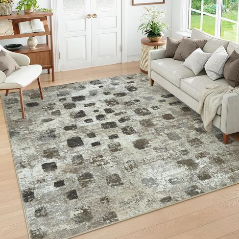 Lahome Abstract Bedroom Rug, Soft 4x6 Rug Ultra-Thin Non Slip Living Room Rugs, Boho Washable Rugs Stain Resistant Brown Rug Throw Carpet for Dining Room Office Hardwood Floor(4'x6', Brown) in Saudi Arabia