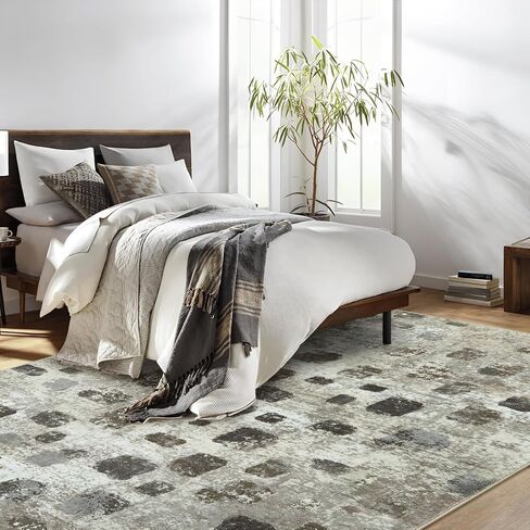 Lahome Abstract Bedroom Rug, Soft 4x6 Rug Ultra-Thin Non Slip Living Room Rugs, Boho Washable Rugs Stain Resistant Brown Rug Throw Carpet for Dining Room Office Hardwood Floor(4'x6', Brown) in Saudi Arabia
