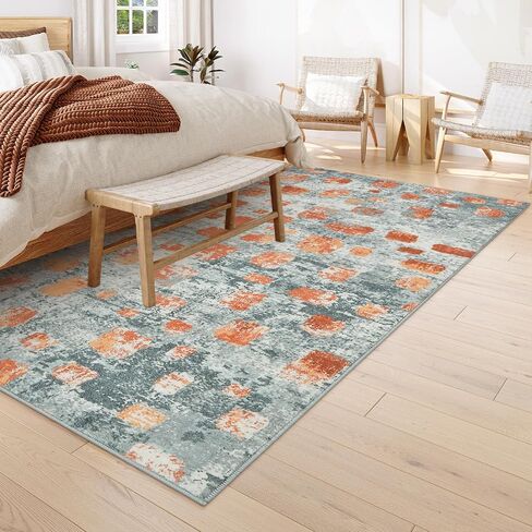 Lahome Abstract Bedroom Rug, Soft 4x6 Rug Ultra-Thin Non Slip Living Room Rugs, Boho Washable Rugs Stain Resistant Brown Rug Throw Carpet for Dining Room Office Hardwood Floor(4'x6', Brown) in Saudi Arabia
