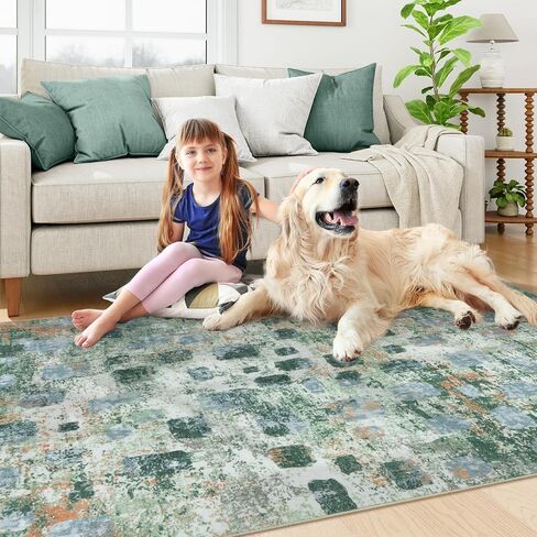 Lahome Abstract Bedroom Rug, Soft 4x6 Rug Ultra-Thin Non Slip Living Room Rugs, Boho Washable Rugs Stain Resistant Brown Rug Throw Carpet for Dining Room Office Hardwood Floor(4'x6', Brown) in Saudi Arabia