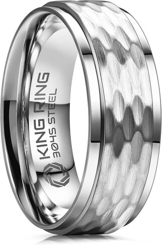 حلقات King Ring مقاس 8 مم مطروقة - خواتم رجالية من الفولاذ المقاوم للصدأ مصقول للغاية - مصممة في الولايات المتحدة الأمريكية in Kuwait
