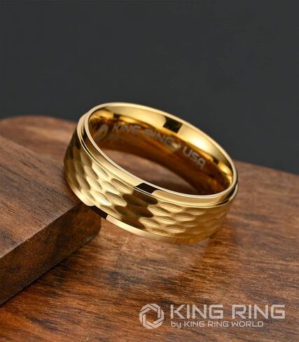 حلقات King Ring مقاس 8 مم مطروقة - خواتم رجالية من الفولاذ المقاوم للصدأ مصقول للغاية - مصممة في الولايات المتحدة الأمريكية in Kuwait