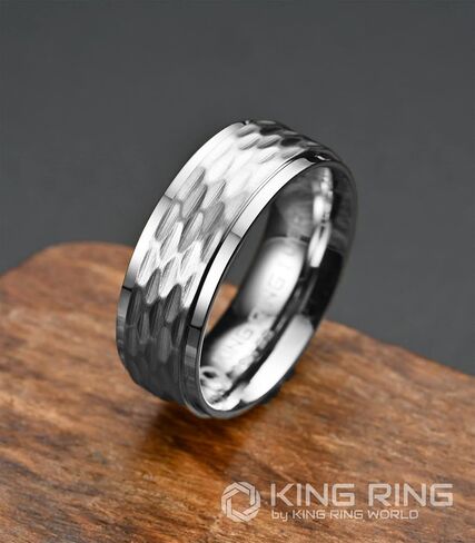 حلقات King Ring مقاس 8 مم مطروقة - خواتم رجالية من الفولاذ المقاوم للصدأ مصقول للغاية - مصممة في الولايات المتحدة الأمريكية in Kuwait