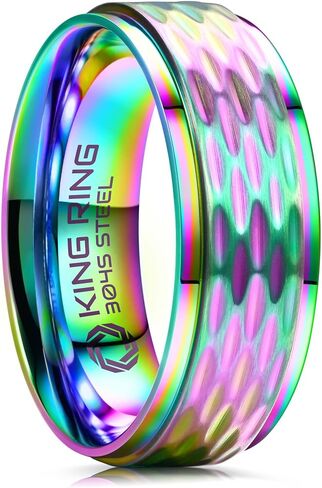 حلقات King Ring مقاس 8 مم مطروقة - خواتم رجالية من الفولاذ المقاوم للصدأ مصقول للغاية - مصممة في الولايات المتحدة الأمريكية in Kuwait