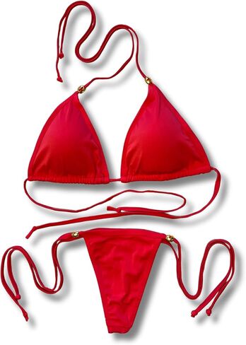 Women Tanning Bikini Two Piece Swimsuit, Triangle Padded Top Tie, Thong Bottom in Saudi Arabia