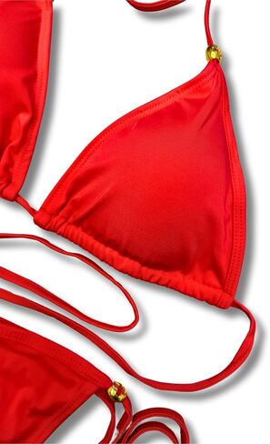 Women Tanning Bikini Two Piece Swimsuit, Triangle Padded Top Tie, Thong Bottom in Saudi Arabia